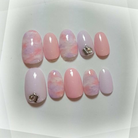 Pastel marbleネイルチップ Pink×Purple