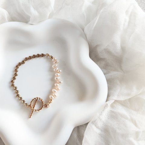 【完成品】heart chain × cleo pearl　bracelet