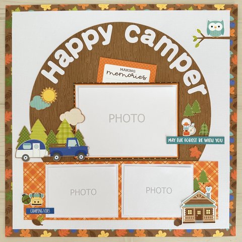 スクラップブッキング 12インチ 完成品 Happy camper 〜 MAY THE FOREST BE WITH YOU 〜