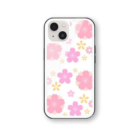 桜 76  強化ガラス iPhoneケース さくら　iPhone15 iPhone14 iPhone13 iPhone12 iPhone11 iPhoneSE2  iPhoneSE3