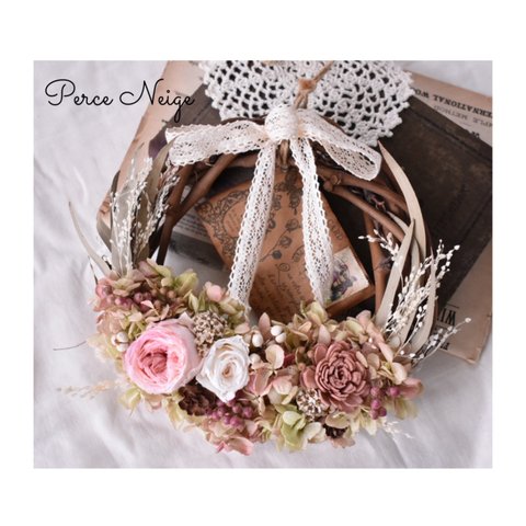 ＊Couronne de fleurs douce＊　ポストカード風ペーパーつき♪ 秋色あじさいハーフリース　誕生日　記念日　お祝い　お礼　結婚　ウェルカム　プレゼント