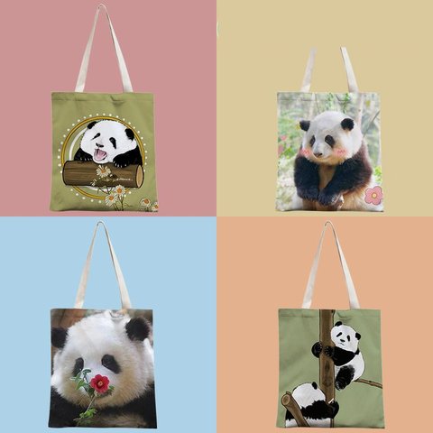 Panda パンダ 和花トート ショルダーバッグ ハンドバッグ パンダ柄 エコバッグ 肩掛けバッグ 学生手袋 かわいい 花花 中国のパンダ