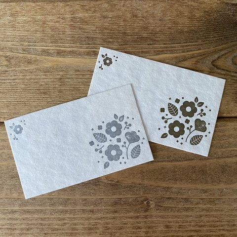 活版印刷のメッセージカード　お花柄　5枚入り（ブロンズ）