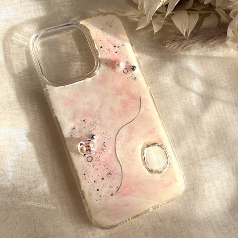 スマホケース iPhoneケース 〝ニュアンスぱーるフラワー〟pink ver.