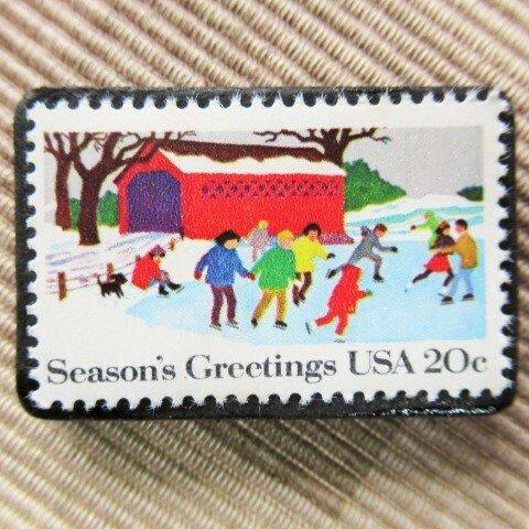 アメリカ　クリスマス切手ブローチ5602