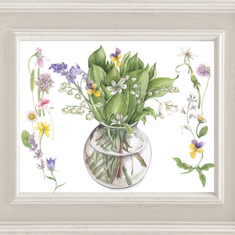 スズランと春の小さな花たちのアートプリント（複製画）A06８