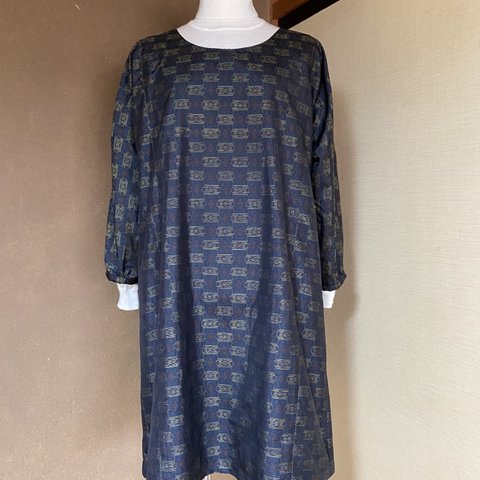 着物リメイク:大島紬のチュニックワンピース　L