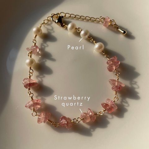 ストロベリークォーツ & 淡水パール ブレスレット( strawberryquartz & fresh water pearl bracelet )