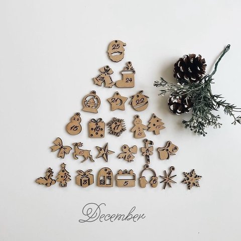 木製 アドベントカレンダー 25種類フルセット レターバナー クリスマス ツリー飾り付け クリスマス飾り クリスマスパーツ