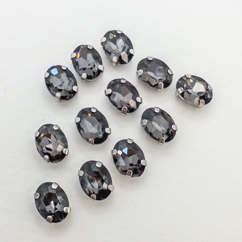 ＊15個＊ ガラス ラインストーン 8x6x4mm ブラックダイヤモンド 真鍮セッティング オーバル bj030