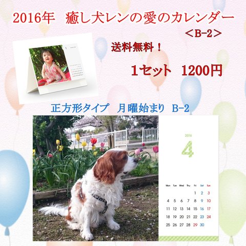 2016年　癒し犬レンの愛のカレンダー（B-２）