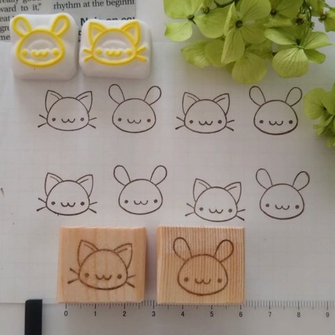 うさぎ×猫　2個セット 消しゴムはんこ