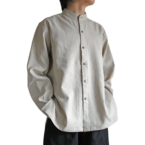 ヘンプのバンデッドカラーシャツジャケット（BFS-006）