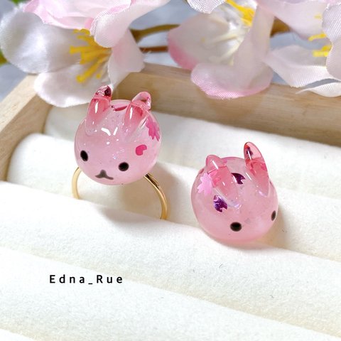 🐰🌸コロンとした桜うさぎのリング💍レジン フリーサイズ