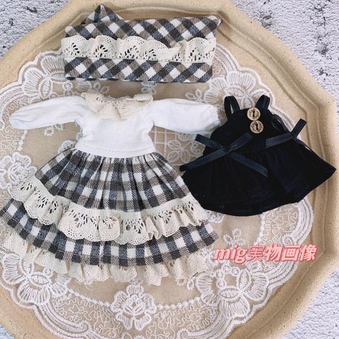 ブライス 服 ハンドメイド カントリー アンティーク レース メイド服 ブラック