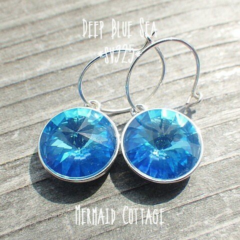 *sv925*Deep Blue Ocean Hoop earrings 