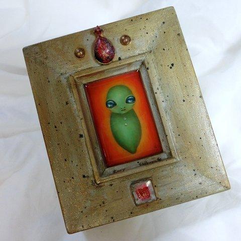 貴方のための絵　"Space Baby No.3"　幻想絵画　宇宙　一点物　不思議　宇宙人　エイリアン　シブヤ ルリ