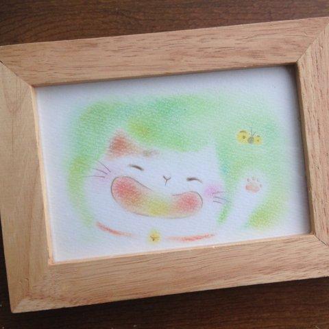 ねこと蝶々　パステルアート原画 