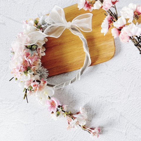 【再販】桜と桃のフラワーリース　ひな祭り　春　アーティフィシャルフラワー