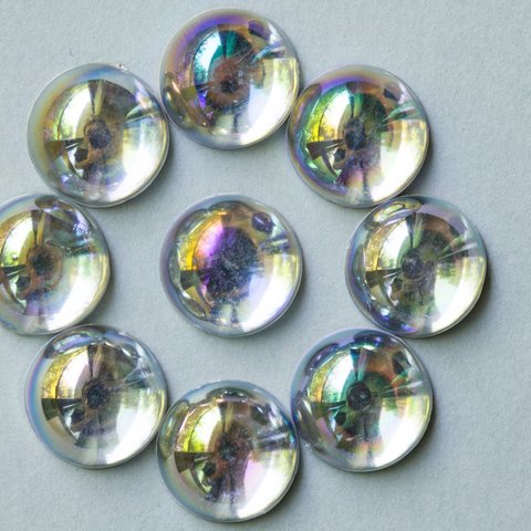 【10個】12mm カボション　オーロラ　AB加工 レインボー シルバー クリア 半円 貼り付け ネイル 