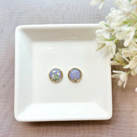 レジン　小さい　ピアス　イヤリング　くすみカラー　ラベンダー　resin lavender pierce アレルギー対応