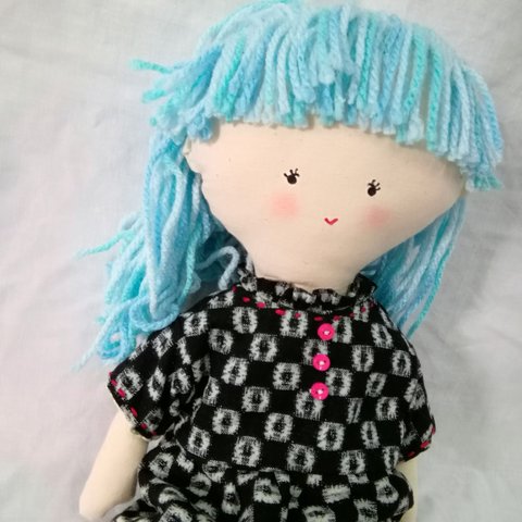  着せ替え人形 むぎちゃん オリジナル 古布 絣 ワンピース ＆ パンツ 抱き人形 かわいい 手作り ハンドメイド 癒し ギフト 誕生日