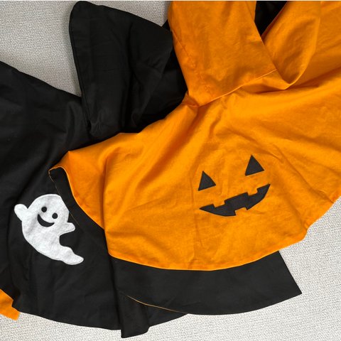 ハロウィン　仮装ポンチョ　仮装マント　かぼちゃとおばけのリバーシブル