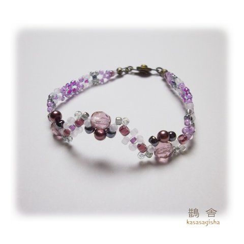 ビーズブレスレット_Bracelet d’Ondine_violet_鵲舎謹製【受注製作】