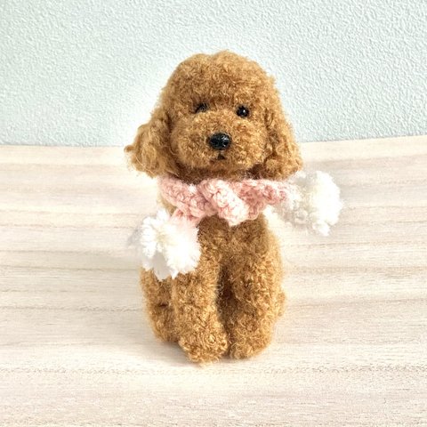 羊毛フェルトのおすわりレッドカラートイプードル＊犬のぬいぐるみ