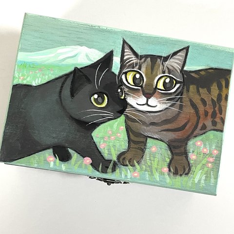 M様専用ページ⑥ 【猫の木箱】絵 ペットの似顔絵 絵 絵画 イラスト アート 小物入れ