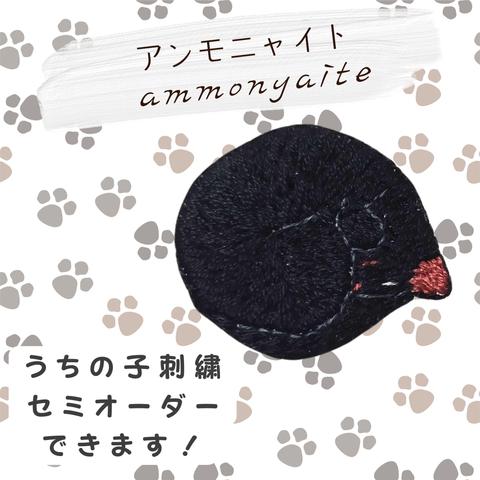 黒猫アンモニャイト刺繍【ブローチ】