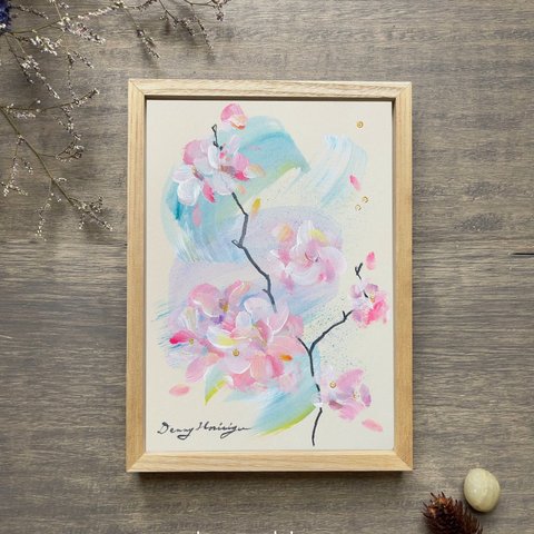 桜と風　　-d 【原画/A5/アクリル画】インテリアアート