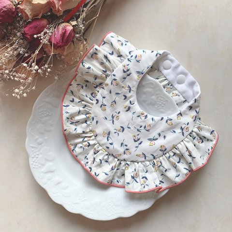 Frill bib♡Floating Flora orange