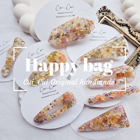 【･.｡*･.｡*Happybag･.｡*･.｡*】ナチュラル系 レジンヘアクリップ/ドライフラワーアクセサリー/福袋