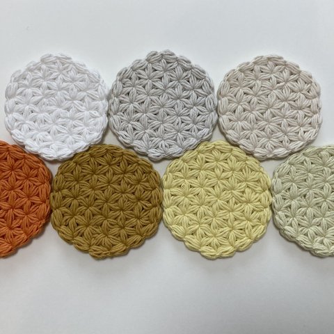 リフ編みコースター（ホワイト〜オレンジ系）