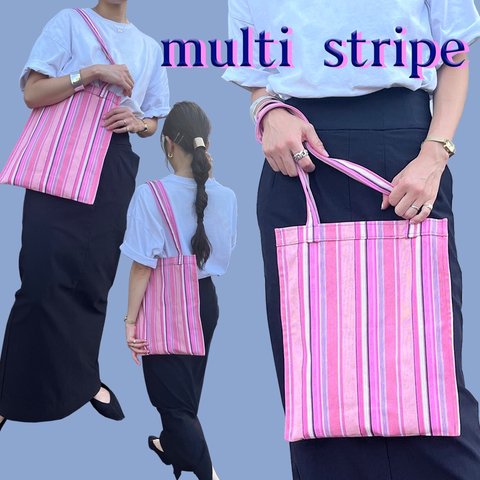 キャンバストートバッグ multi stripe