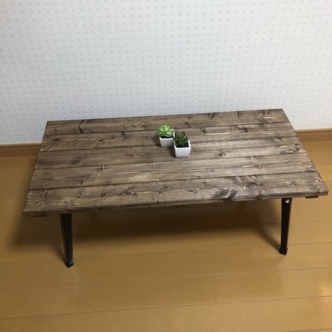 【ウォルナット】アンティーク風・カフェ風　折りたたみ式 ローテーブル・テーブル＜No.064＞