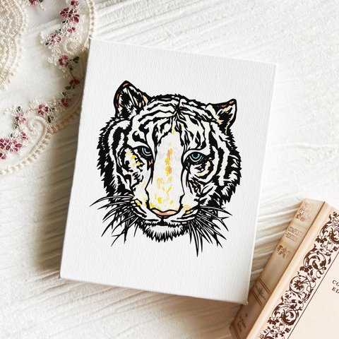 【アートパネル】white-tiger -白虎-【切り絵×ちぎり絵】トラ　カッコいい　おしゃれインテリア　個性的アート