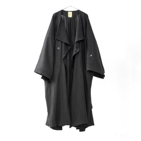 washer linen 3way collar gown coat