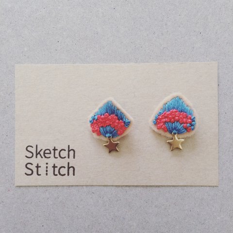 cerulean blue×star刺繍ピアス