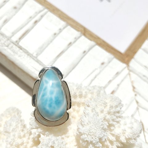 ♡期間限定SALE♡❁Sea blue tear larimar ring silver925 約14号❁ハイクオリティラリマー