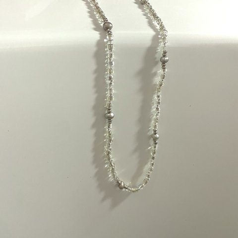 【necklace #2】ビーズアクセサリー　ビーズネックレス　パール　シルバー　ビーズ