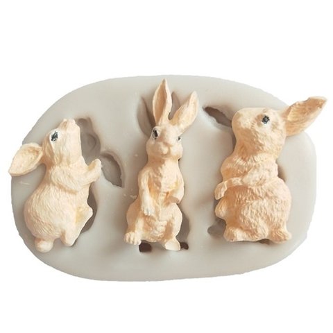 3羽のウサギのシリコンモールド／兎・うさぎ/粘土・石膏・石鹸・蝋などに〇／型番Ｃ－406