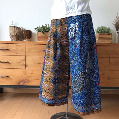 ＜Sweet African＞アフリカ生地のtack wide pants＜Navy blue peacock＞