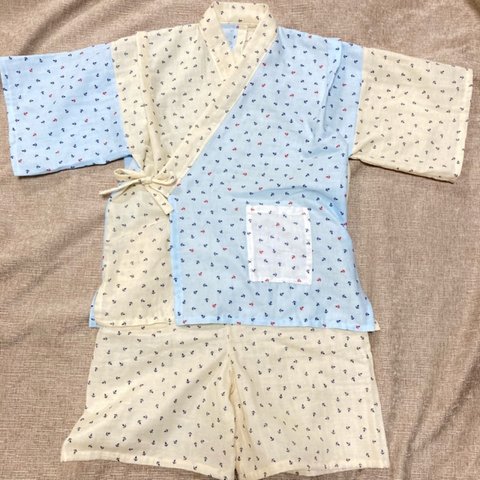 甚平　夏衣装　和装　子供服　wガーゼ　ダブルガーゼ　イカリ柄