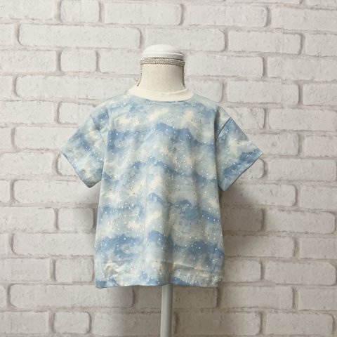 【100size】ワイドTシャツ　打ち寄せる波柄