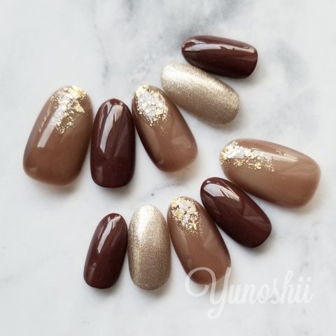 Gold Foil Nail Brown