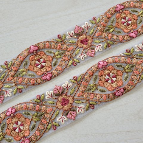 〖50cm〗インド刺繍リボン  <商品No.522 B スカーレット>