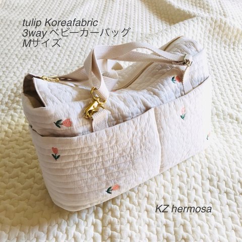 Mサイズ　tulip Korea fabric 3way ベビーカーバッグ チューリップ　刺繍　イブル　マザーズバッグ　ショルダーバッグ