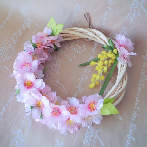 ≪桜とミモザのリース≫(23cm)